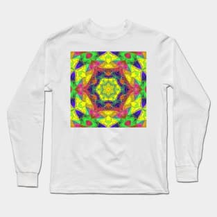 Mosaic Mandala Flower Yellow Pink and Green Long Sleeve T-Shirt